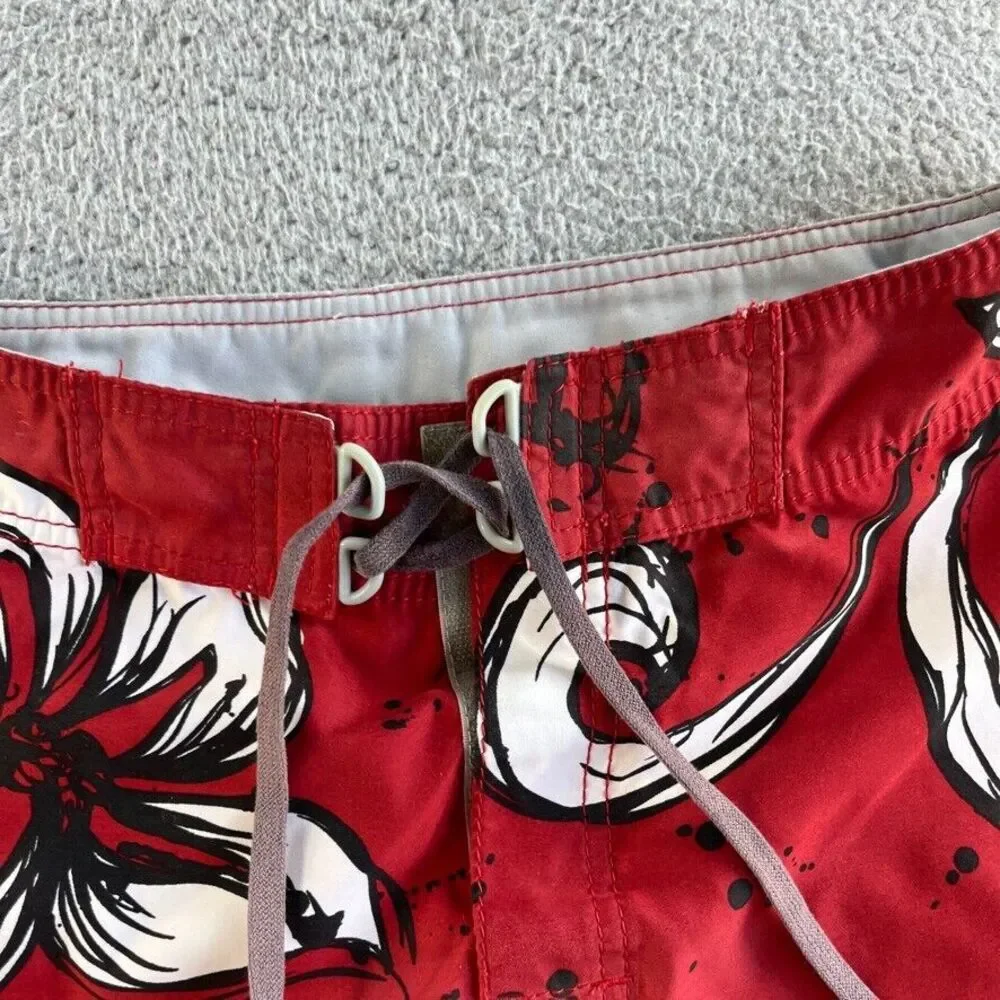 Vintage Billabong Board Shorts Mens 32 Red Swim Trunks Floral Beach Surf‎ Aloha